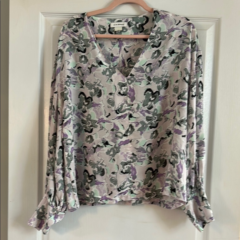 Club Monaco Lavendar and Green Floral Abstract Blouse